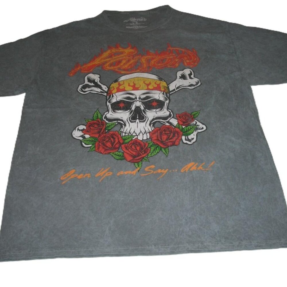 Poison-Gray Double Graphic T-Shirt-1988 Band Tour 'Open Up And Say Ahh'-Size L